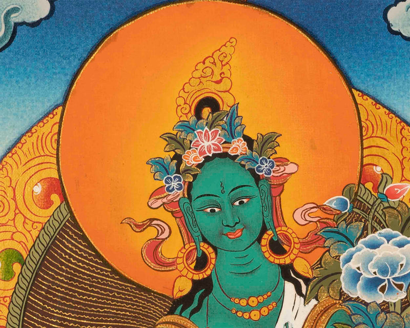 Green Tara Thangka | Mother of Liberation | Goddess of Compassion and Healing | Deity of Protector | Yoga Meditation | Tibetan Wall Hanging