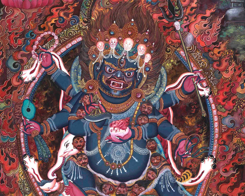 6 Armed Mahakala Thangka | Dharma Protector | Wrathful Deity