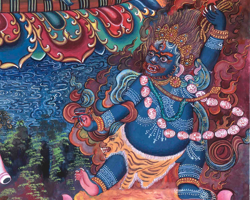 6 Armed Mahakala Thangka | Dharma Protector | Wrathful Deity