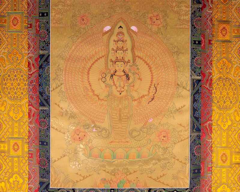 Full Gold 1000 Armed Avalokiteshvara Brocaded | Tibetan Wall Hanging