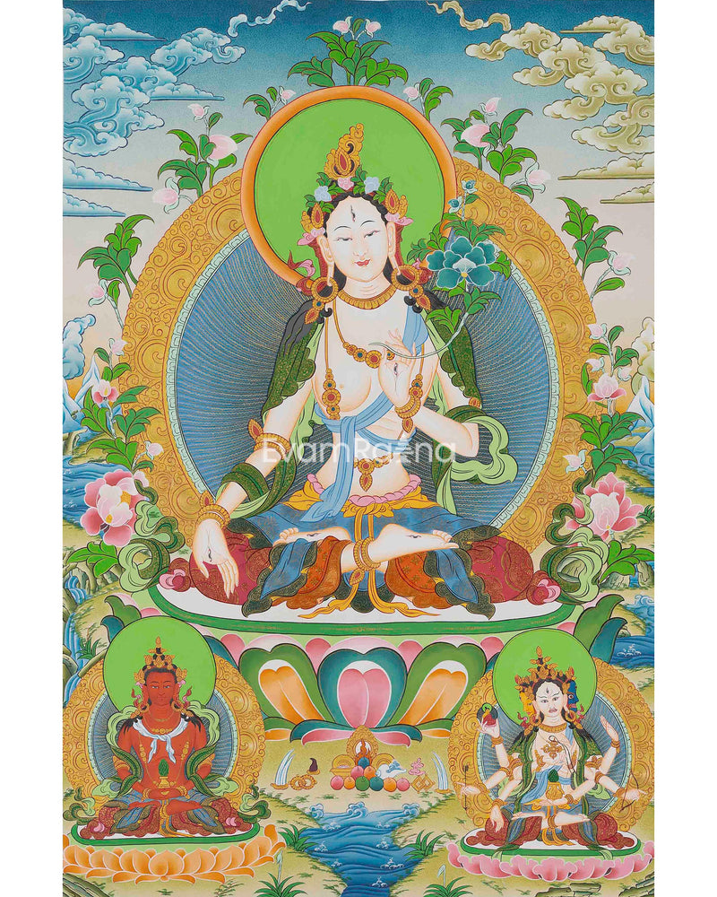 White Tara Thangka Painting | Compassionate Goddess | Tibetan Meditation Art