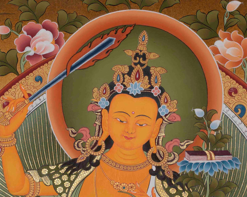 Manjushri Thangka Painting | Bodhisattva of Wisdom | Hand-Painted Thangka