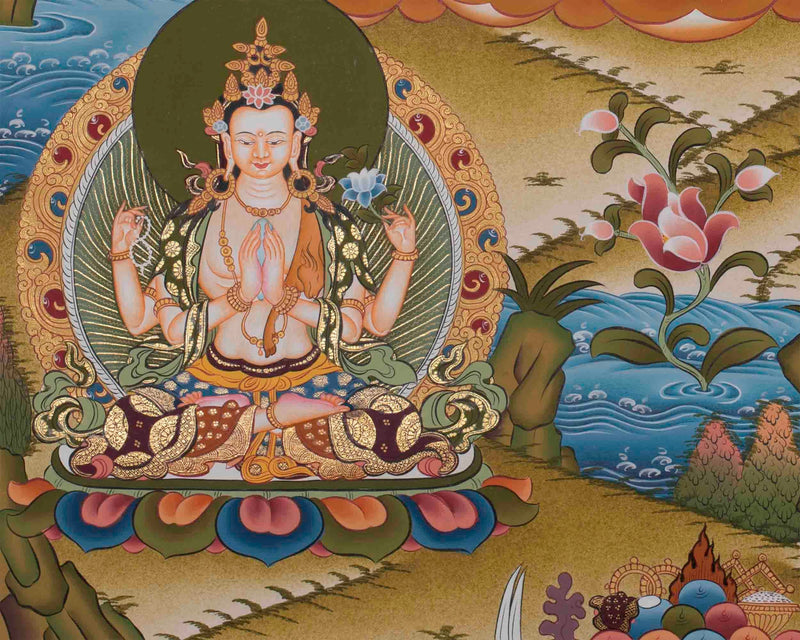 Manjushri Thangka Painting | Bodhisattva of Wisdom | Hand-Painted Thangka