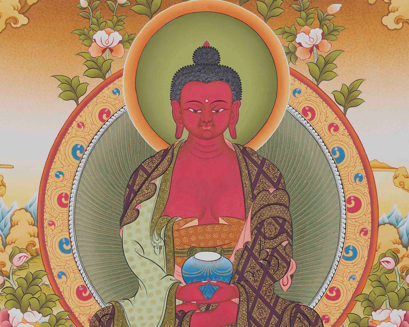 Amitabha Buddha Thangka Painting | Pure Land Deity | Red Buddha