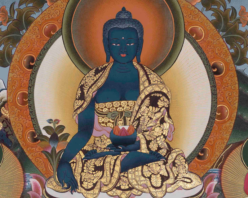 Medicine Buddha Feature With Seven Buddhas | Bhaisajyaguru Thangka