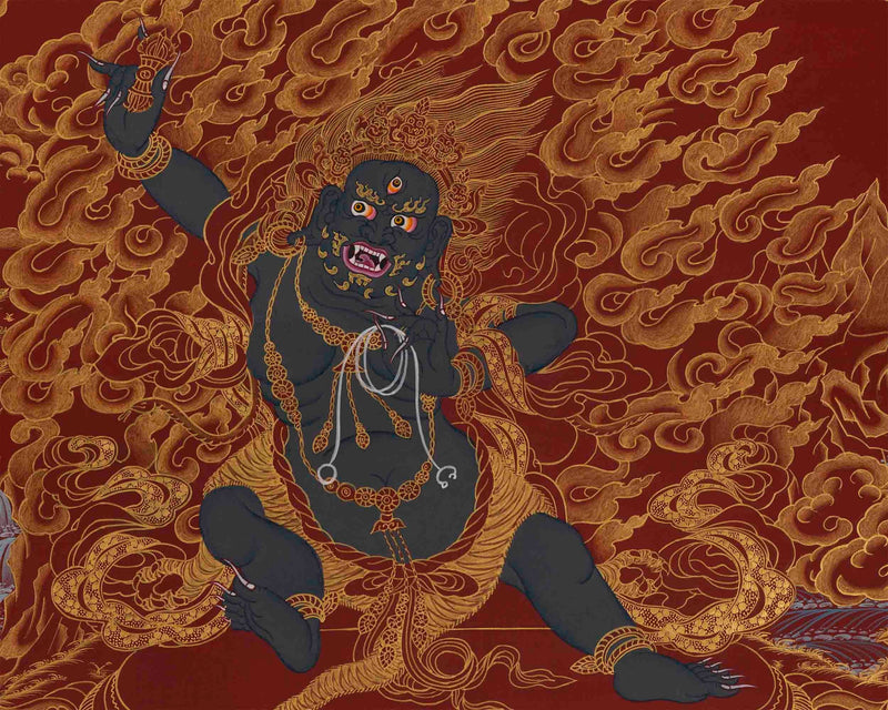 Vajrapani Thangka on Red Background | Guardian of the Dharma