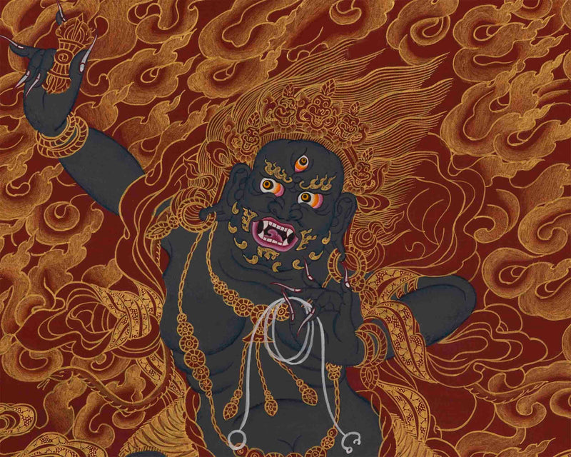 Vajrapani Thangka on Red Background | Guardian of the Dharma