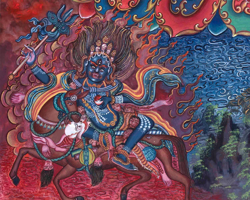 6 Armed Mahakala Thangka | Dharma Protector | Wrathful Deity