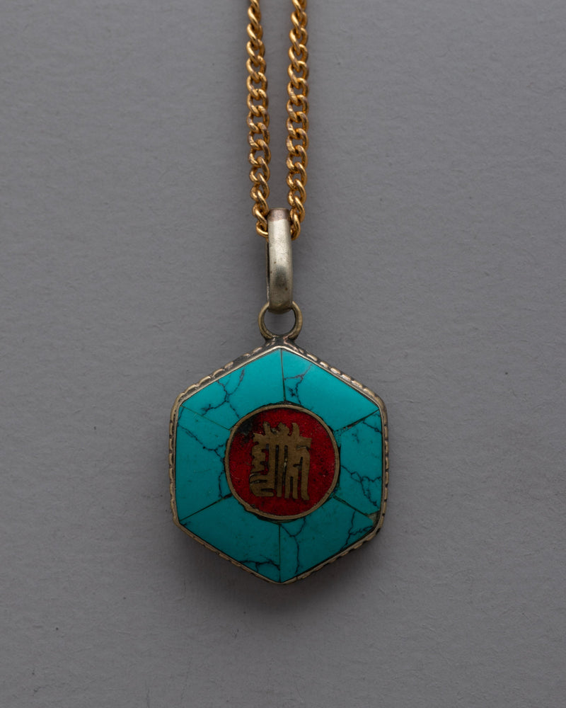 Turquoise White Metal Locket 