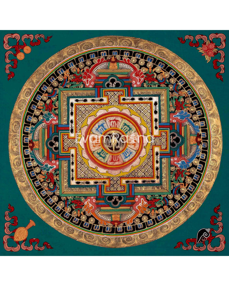 Original Handcrafted Mantra Mandala | Tibetan Thangka Painting | Compassion Prayer | Yoga and Meditation Tool | Wall Hanging Decor