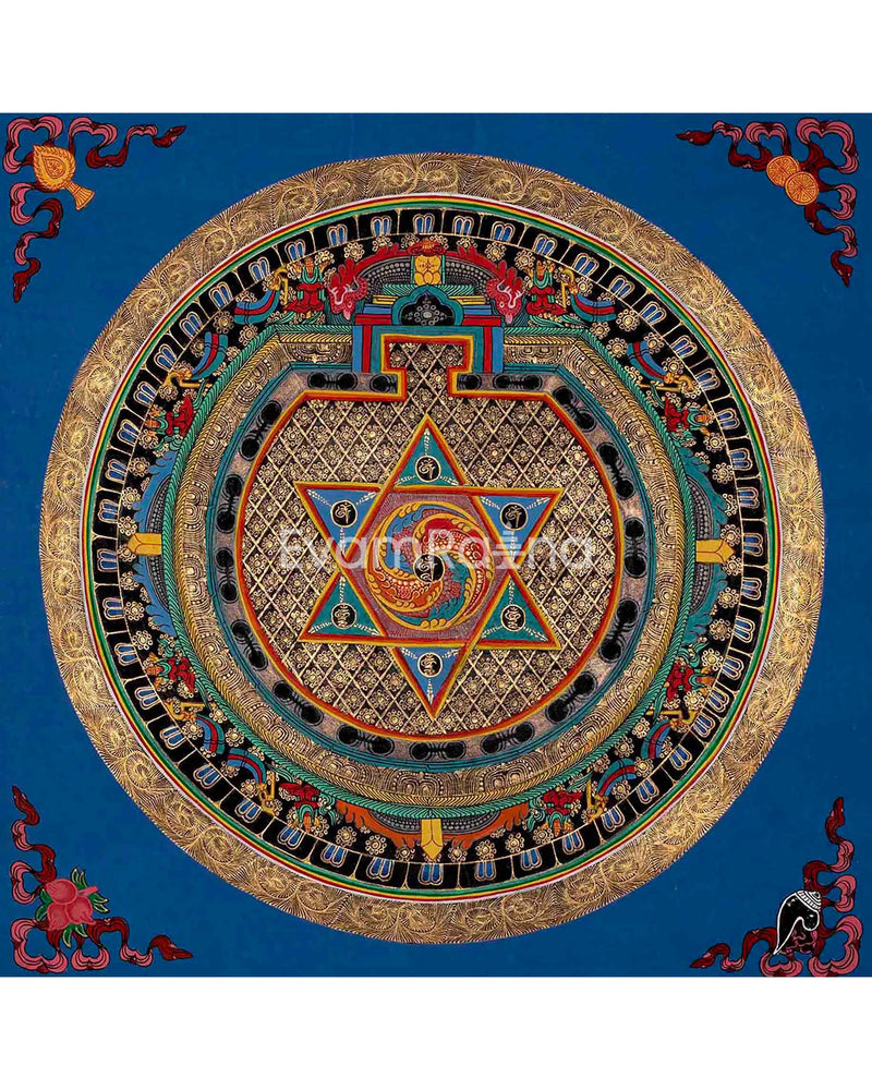 Original Handcrafted Mantra Mandala | Tibetan Thangka Painting | Compassion Prayer | Yoga and Meditation Tool | Wall Hanging Decor