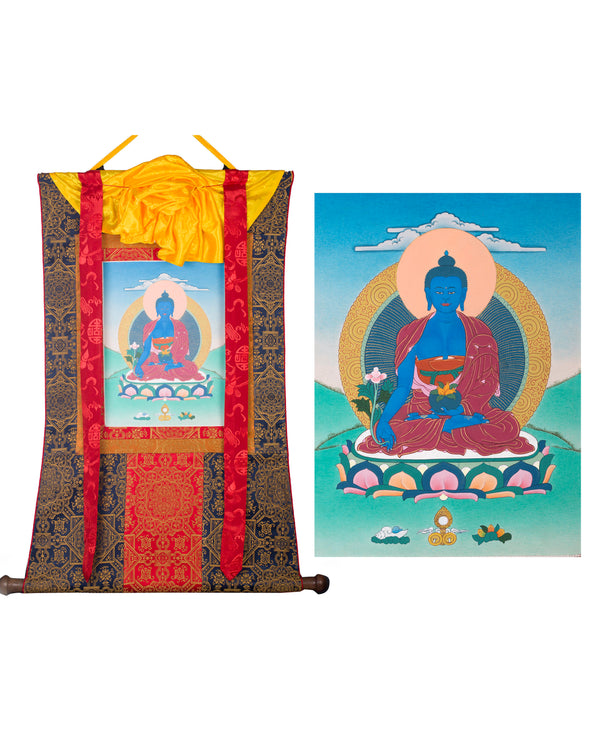 Blue Medicine Buddha | Brocade Thangka | Menla Art Of Lapis Lazuli