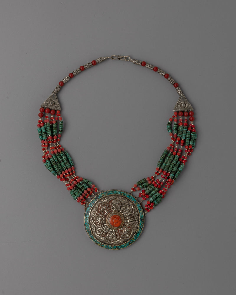 Coral and Turquoise Beaded Necklace
