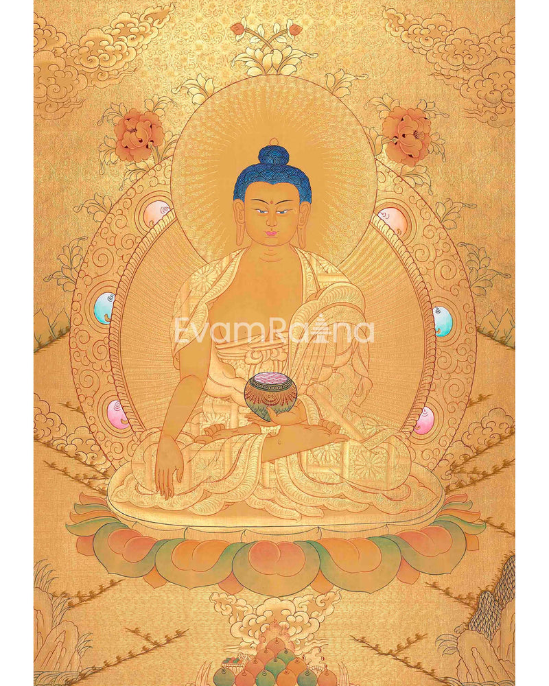 Original Full Gold Style Shakyamuni Buddha Thangka | 24K Gold Thangka Painting | Zen Buddhism |