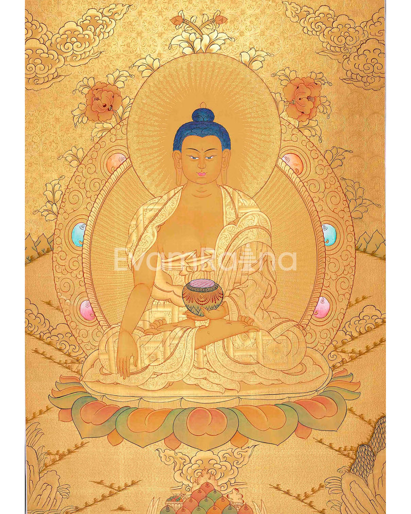 Original Full Gold Style Shakyamuni Buddha Thangka | 24K Gold Thangka Painting | Zen Buddhism |