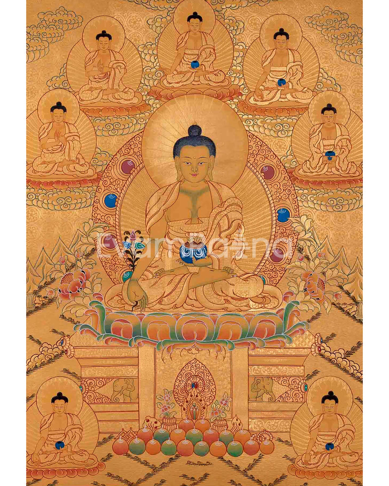 Full Gold Style Shakyamuni Buddha Thangka Painting | Original Hand Painted Tibetan Buddhist Art |