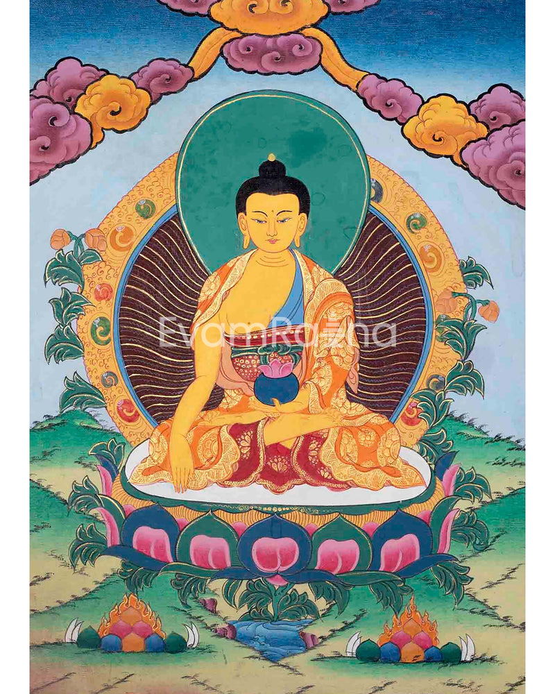 Vintage Shakyamuni Buddha Thangka Painting | Rare Genuine Hand-Painted Tibetan Thangka |