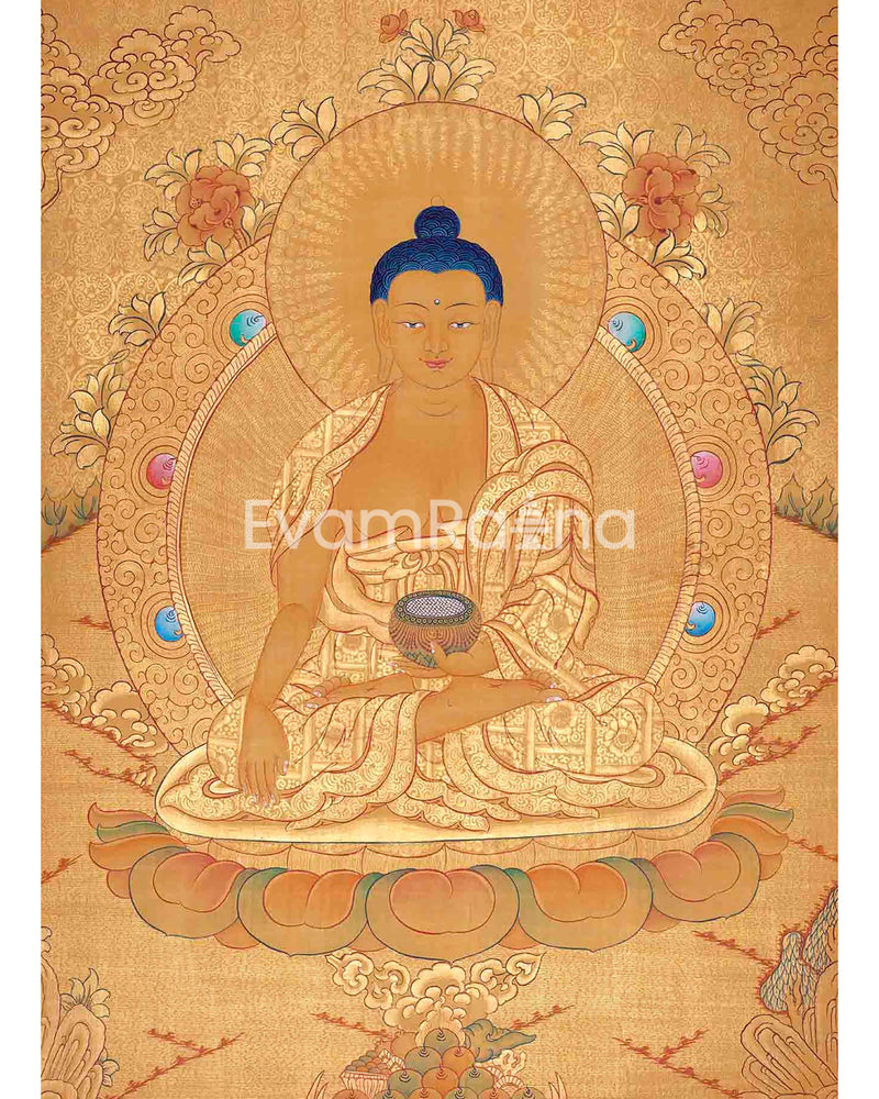 Original Full Gold Style Shakyamuni Buddha Thangka | 24K Gold Thangka Painting | Zen Buddhism |