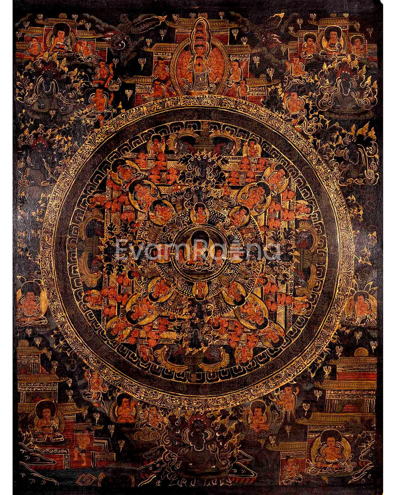 Oil Varnished Shakyamuni Buddha Mandala | Wall Decoration Painting | Mindfulness Meditation Object of Focus For Our Wellbeing | Zen Buddhism