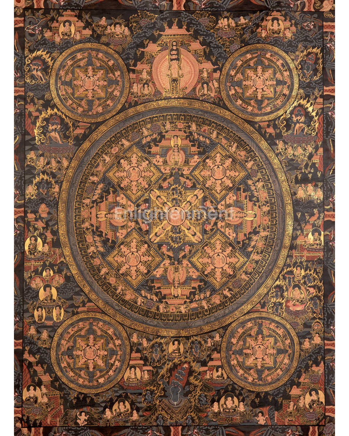 Dark Pancha Mandala With Brocade | Wall Decoration Painting