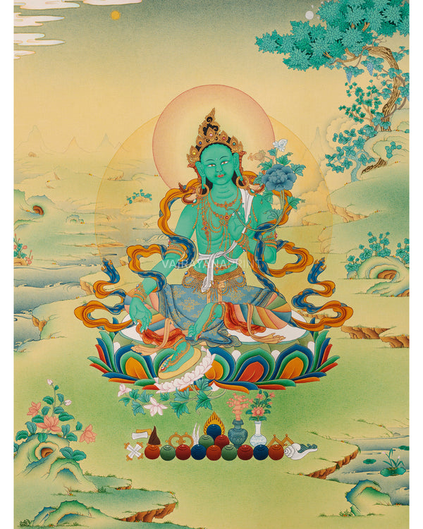 Green Tara | Tibetan Thangka Print | Digital Thangka Canvas Print