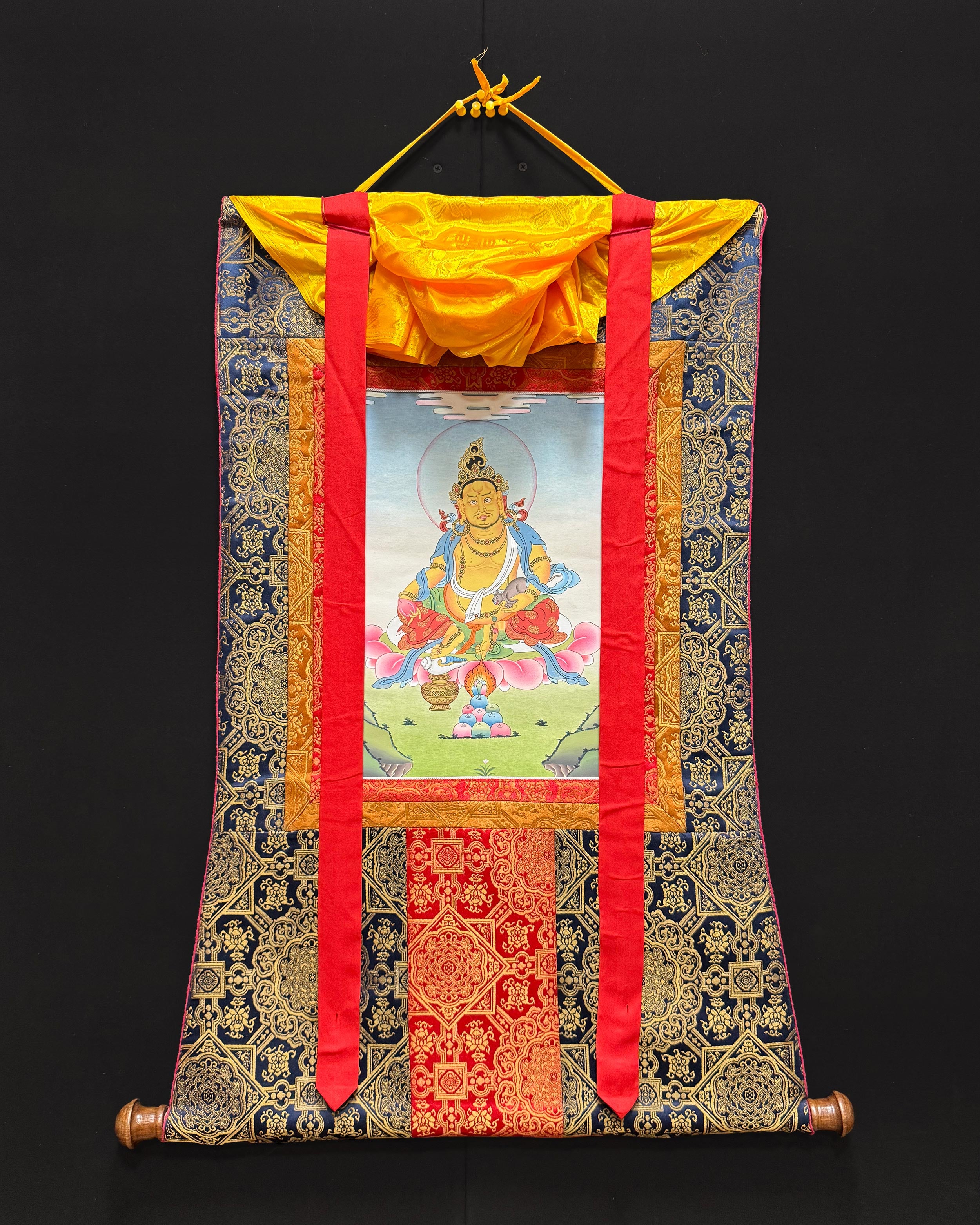 Dzambhala Thangka With Brocade | Symbol of Prosperity and Abundance