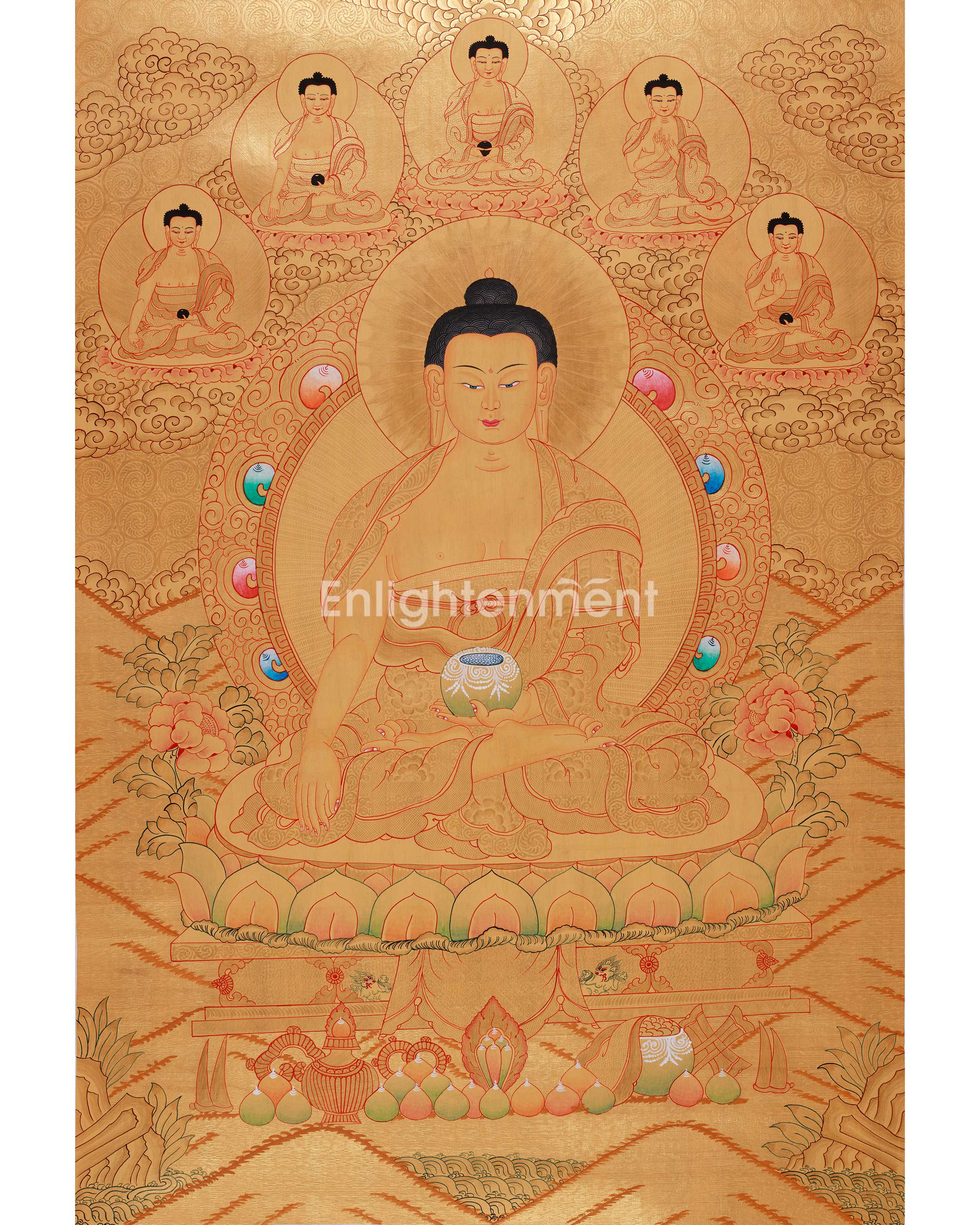 thangka-of-shakyamuni-buddha-with-five-dhyani-buddhas
