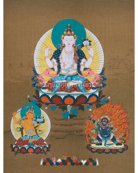 traditional thangka of chenrezig 