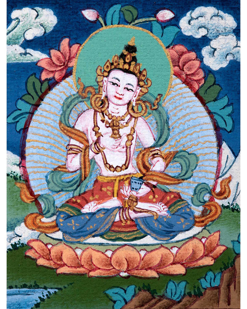 Mini Vajrasattva Meditation Thangka | Traditional Tibetan Hand-Painted Art