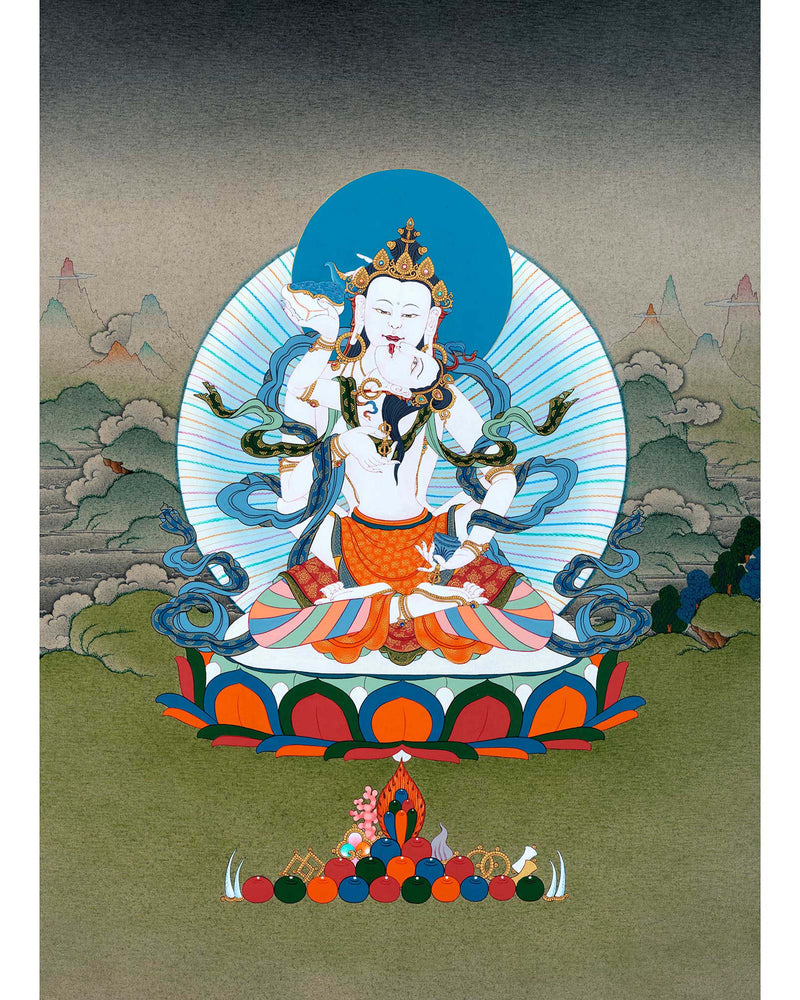 Vajrasattva with Consort Thangka | Traditionally Hand Painted Yab Yum Art