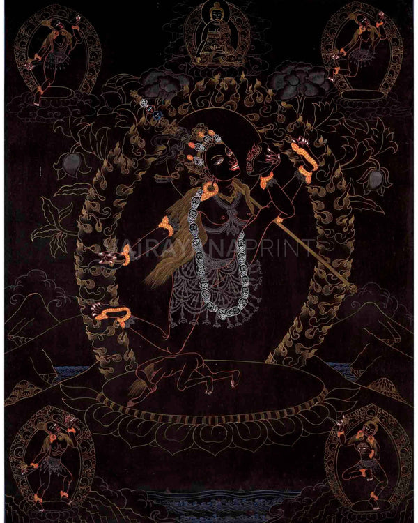 Vajrayogini in Black Themed Digital Prints | Vajrayana Buddhism Prints for meditation practice | Tibetan Wall Decoration