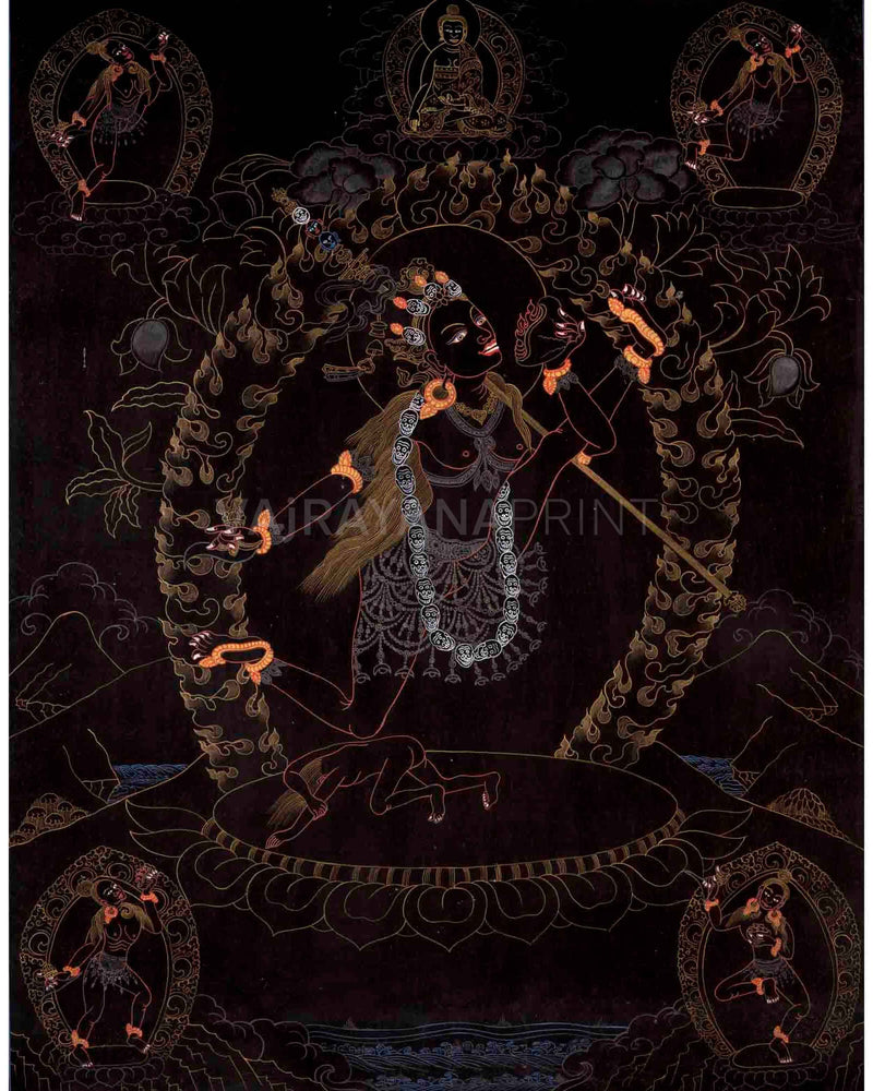 Vajrayogini in Black Themed Digital Prints | Vajrayana Buddhism Prints for meditation practice | Tibetan Wall Decoration