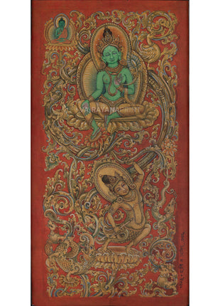 Mother Tara with Amoghasiddhi Thangka Print For Green Mantra Practice