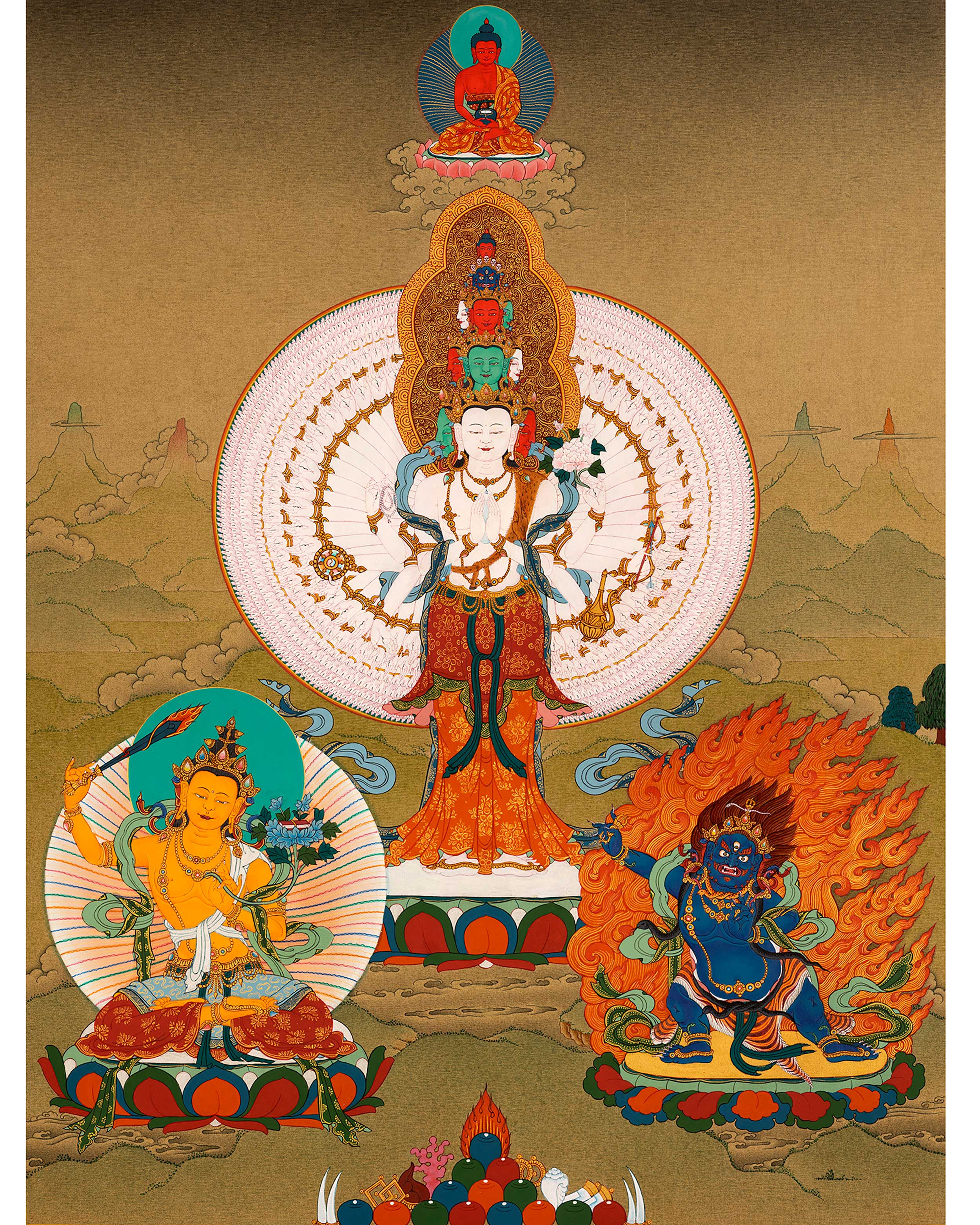 Chexrezig Traditional Chenrezig Avalokiteshvara Thangka | 1000 Armed Chenreizg w