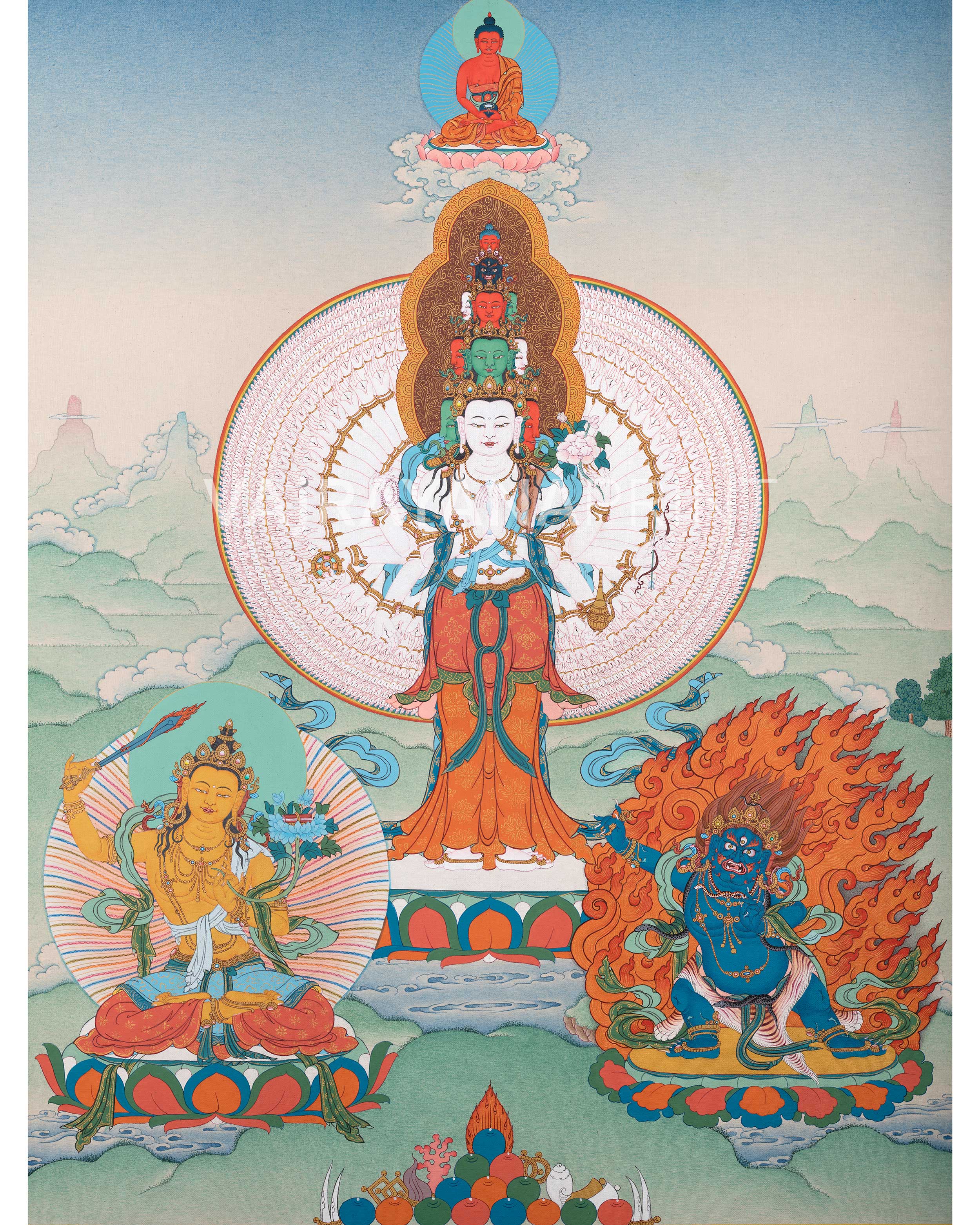 1000 armed chenrezig manjushri vajrapani amitabha