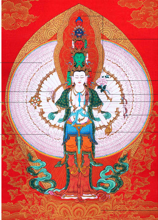 Himalayan Tibetan Thangka For 1000 Arm Chenrezig Sadhana Practice | Traditional Tibetan Bodhisattva Art