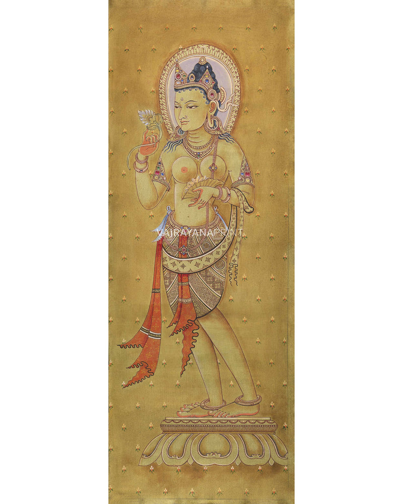 Traditional Art Print For White Tara Mantra Practice