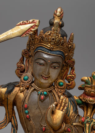 Crystal Manjushri Statue | Authentic Buddhist Statue | Vintage Decorative