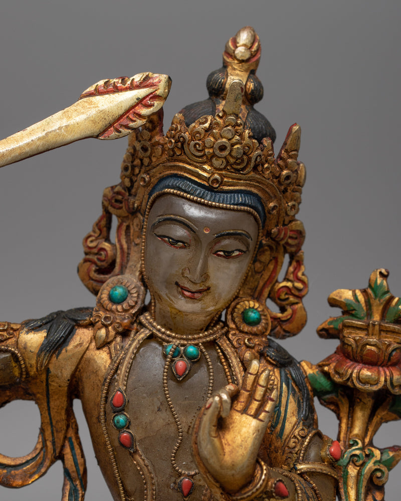Crystal Manjushri Statue | Authentic Buddhist Statue | Vintage Decorative