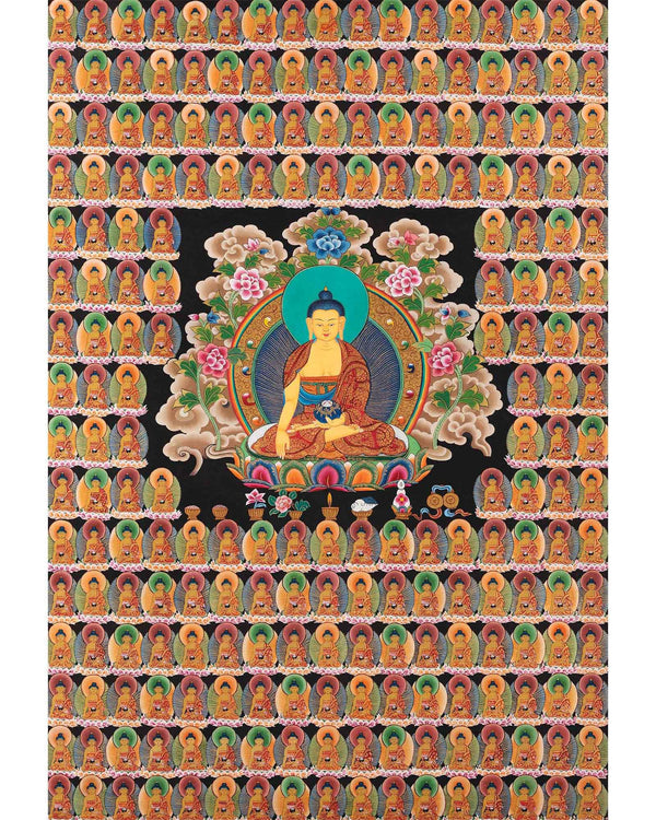 108 Seated Buddha Thangka | Yoga Meditation Canvas Art for your Peace and wellbeing