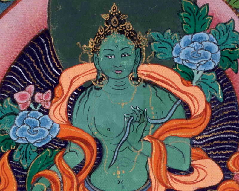 Vintage Green Tara Thangka | Goddess Art