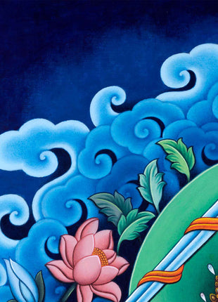 Manjushri Bodhicitta Prayer Thangka Print | The Bodhisattva Of Compassion Art For Daily Prayers