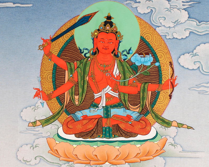 Five Manjushri with Buddha and Bodhisattva Thangka, Tibetan Buddhist Art