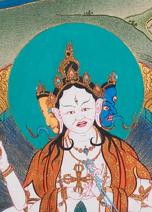 White Tara Meditation Practice Thangka | White Tara With Amitayus and Namgyalma