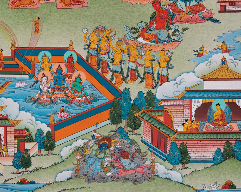 Amitabh Buddha Pure Land Thangka | Traditionally Hand-Painted Amitabha Singham Art