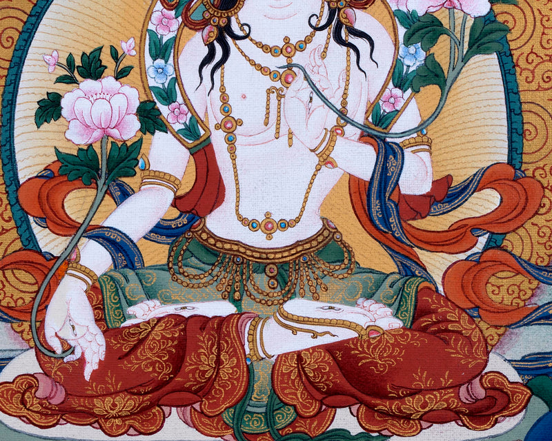 Namgyalma With Amitayus and White Tara Thangka Print | High Quality Giclee Canvas Print
