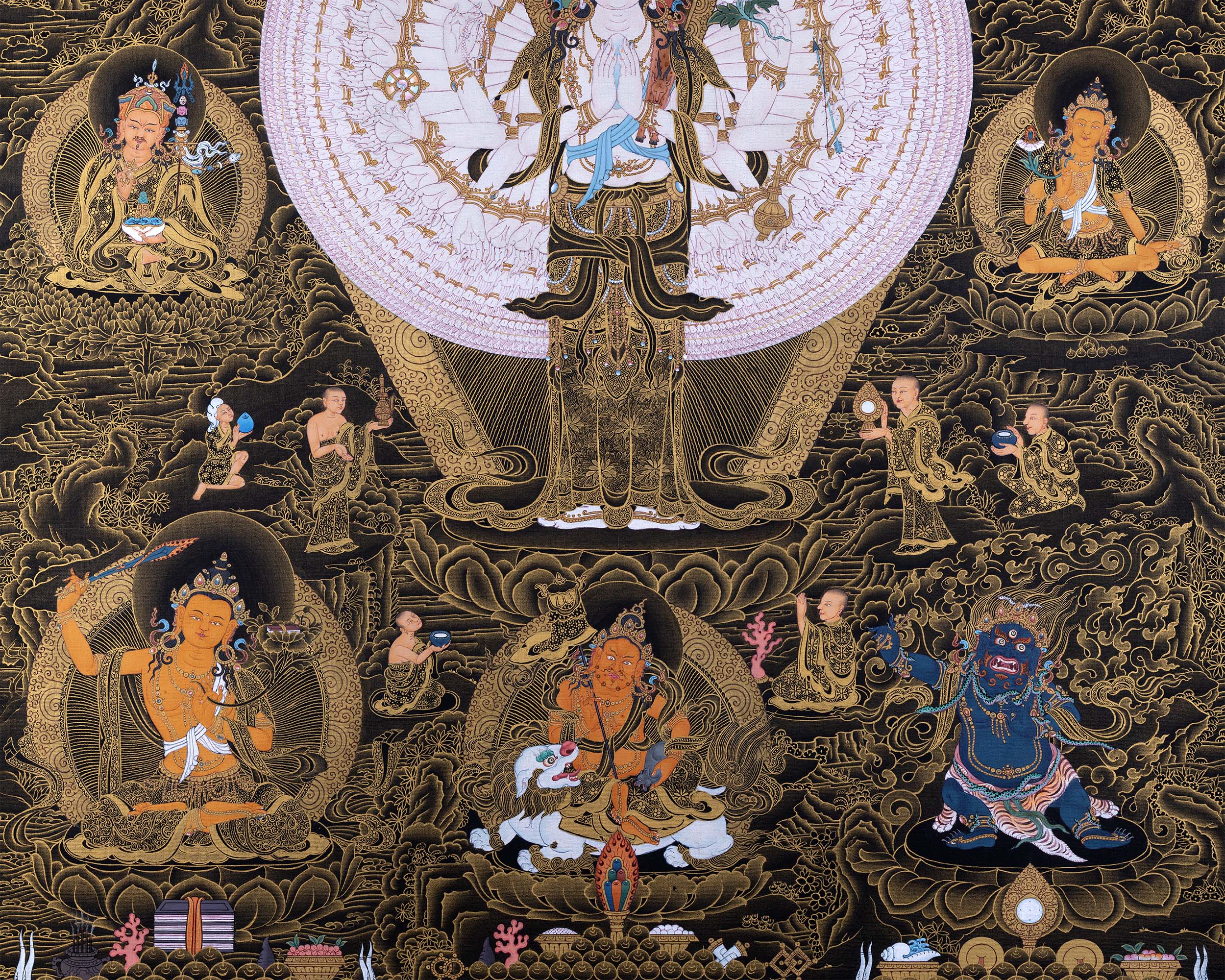 1000 armed Avalokiteshvara with Bodhisattva Thangka | Tibetan Art Prints