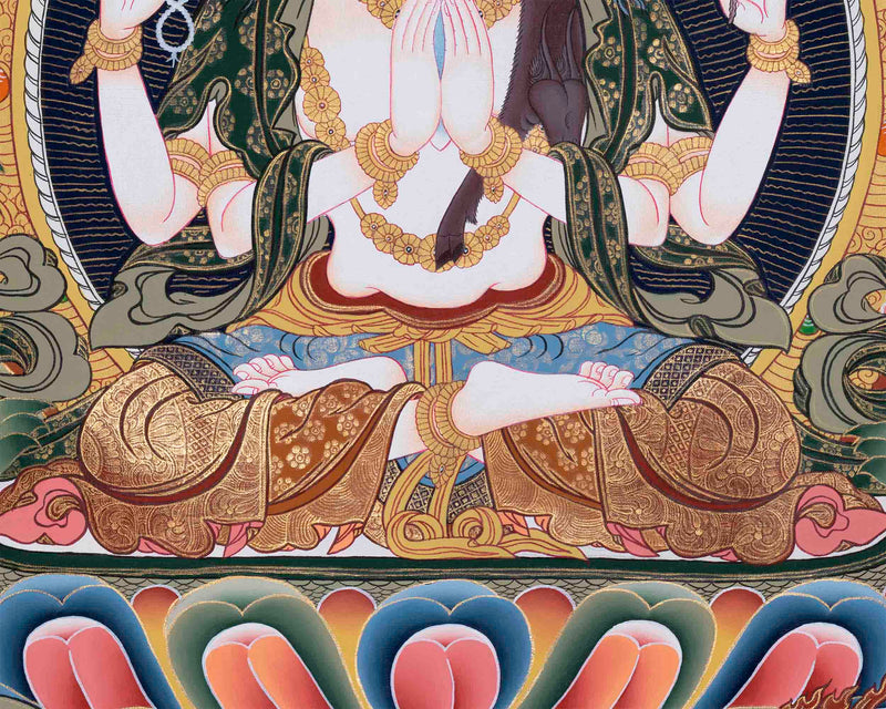 Traditionally Hand-Painted Chenresig Thangka | Best Quality Tibetan Thangka Art