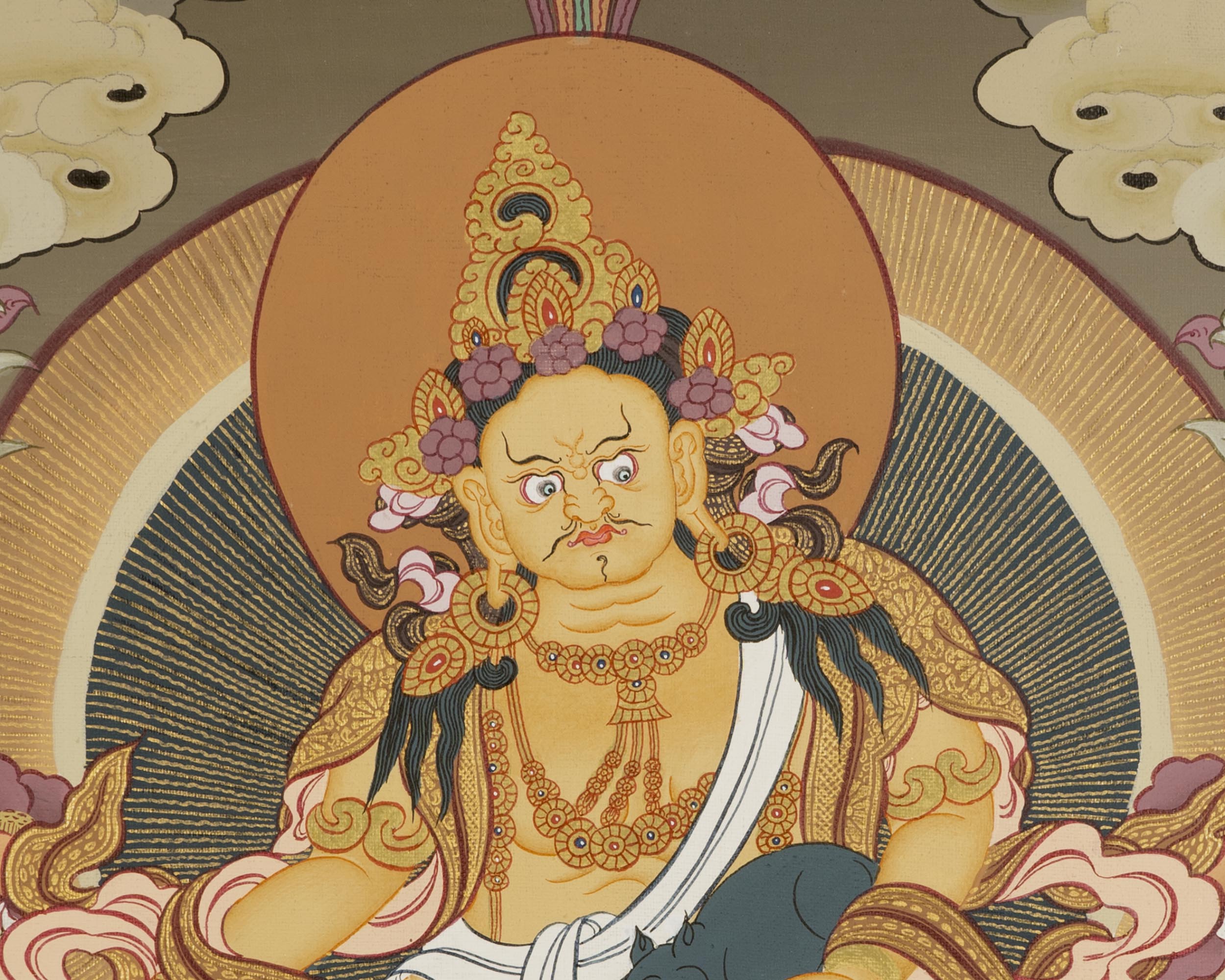 Yellow Dzambala Thangka | Kubera Tibetan Buddhist Thangka