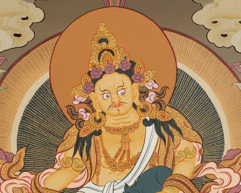 Yellow Dzambala Thangka | Kubera Tibetan Buddhist Thangka